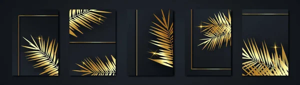 Set Van Tropische Palmen Elegante Zwart Gouden Cover Template Lay — Stockvector