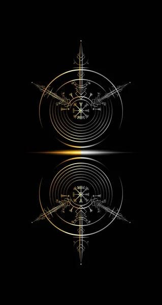 Gold Vegvisir Magischer Navigationskompass Alt Die Wikinger Verwendeten Viele Symbole — Stockvektor