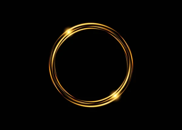摘要豪华金戒指 矢量光圈和火花光效应 黑色背景上的金色圆形标识 — 图库矢量图片