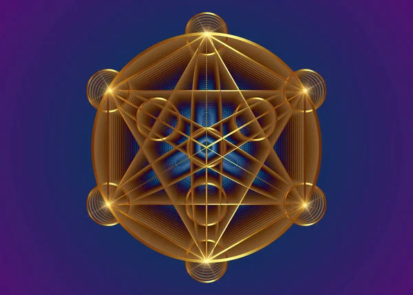 Alchemie Occulte Mandala Metatrons Kubus Bloem Van Het Leven Gouden — Stockvector