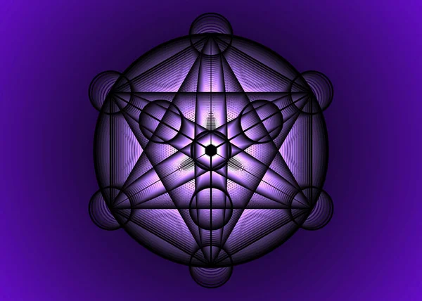 錬金術オカルト曼荼羅 メタトロンキューブ 生命の花 神聖幾何学 グラフィック要素魔法の六角形 ベクトル神秘的なプラトニック固体 幾何学的な図面 ヴィンテージ紫色の背景にミステリーサークル — ストックベクタ