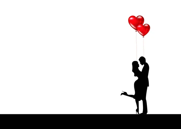 Hermosa Pareja Con Globos Forma Corazones Rojos Una Chica Con — Vector de stock