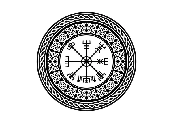 Symbole Viking Vegvisir Futhark Rune Magical Navigator Compass Signification Art — Image vectorielle