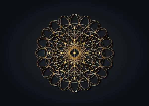 Święta Geometria Ezoteryczny Kwiat Życia Haft Mandala Filigree Złota Nasiona — Wektor stockowy