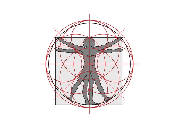 Simbolo Della Geometria Sacra Uomo Vitruviano Disegno Dettagliato Sulla Base — Vettoriale Stock