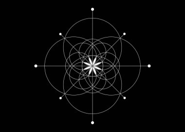 Sacred Geometry, Seed of life symbol. Logo icon Geometric mystic mandala of alchemy esoteric Flower of Life. Vector white line art tattoo divine meditative amulet isolated on black background clipart