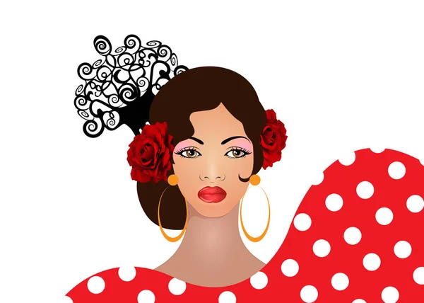 Portret Van Een Flamenco Vrouw Mooi Meisje Spaanse Stijl Latin — Stockvector