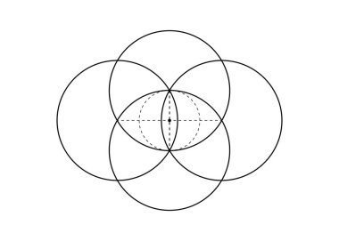 Vesica piscis Kutsal Geometri. Hepsi Gören Göz, üçüncü göz ya da noktalı dairelerin içindeki Takdir-i İlahi. Beyaz arka planda izole edilmiş Phi mistik cennetinin ve yeryüzü vektör çiziminin gözü 