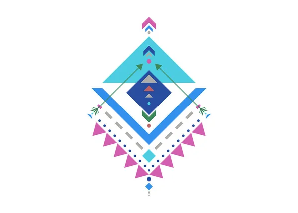 Bunte Mexikanische Azteken Stammes Traditionellen Geometrischen Logo Design Isoliert Auf — Stockvektor