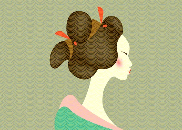 Potret Vintage Dari Wanita Muda Jepang Gaya Rambut Kuno Geisha - Stok Vektor