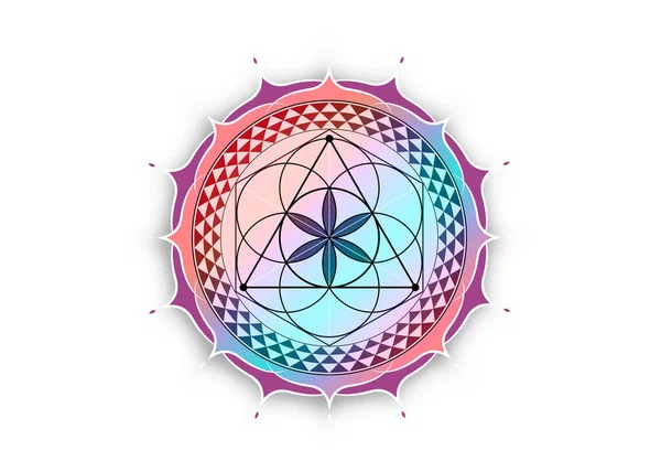 Symbole Fleur Vie Géométrie Sacrée Gradient Coloré Lotus Rond Logo — Image vectorielle