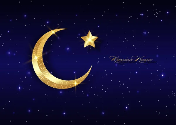 Ramadan Kareem 2021 Vektorová Pohlednice Zlatý Půlměsíc Hvězda Hvězdnatém Modrém — Stockový vektor