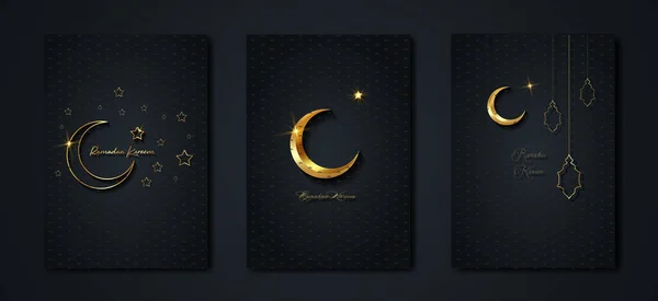 Ramadan Kareem 2021 Vektor Nastaven Pozdrav Zlatý Půlměsíc Černém Pozadí — Stockový vektor