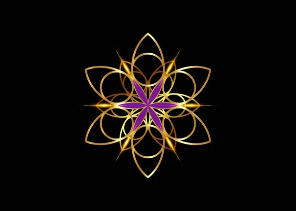 Λουλούδι Της Ζωής Σύμβολο Ιερή Γεωμετρία Χρυσό Σύμβολο Πολυτελείας Λογότυπο — Διανυσματικό Αρχείο
