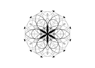 Yaşam Çiçeği sembolü Kutsal Geometri. Simya ezoterik hayat tohumunun logo simgesi Geometrik mistik mandala. Vektör siyah çizgi dövmesi. İlahi meditasyon tılsımı. Beyaz arka planda izole edilmiş.