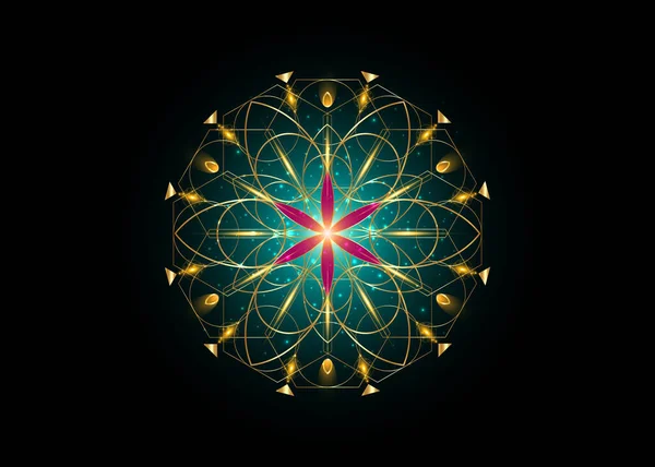 Símbolo Flor Vida Geometria Sagrada Luxo Dourado Ícone Logotipo Mandala — Vetor de Stock