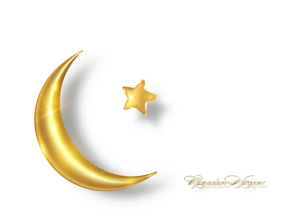 Ramadan Kareem 2021 Zlatý Srpek Měsíce Zlatý Hvězdný Vektor Izolovaný — Stockový vektor
