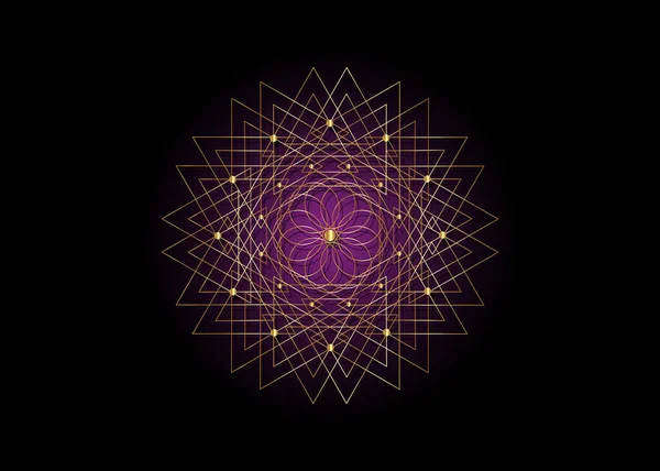 Gold Sacred Geometry Seme Della Vita Icona Del Logo Mandala — Vettoriale Stock