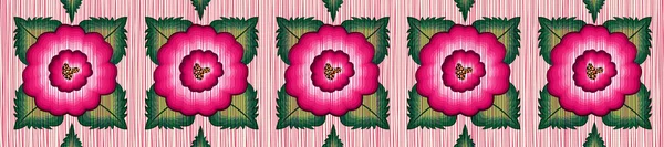 Motif Sans Couture Bordure Broderie Florale Mexicaine Cadre Coloré Fleurs — Image vectorielle