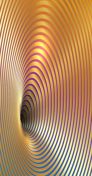 バナーワームホール光イリュージョン 幾何学的なファッションカラフルで黄金の贅沢要約催眠ワームホールトンネル 抽象ツイストベクトルイリュージョン3D光沢のあるゴールド光アートの背景 — ストックベクタ