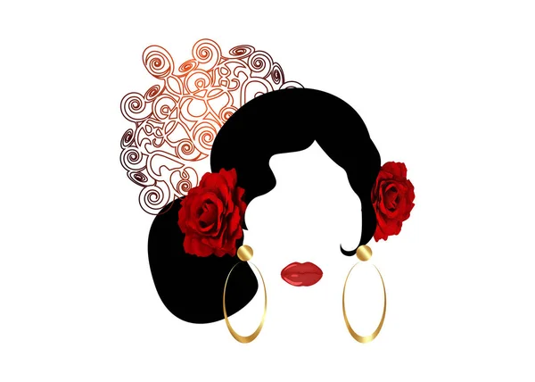 Portrait Flamenco Woman Beautiful Girl Spanish Style Latin Lady Wearing — Stock Vector