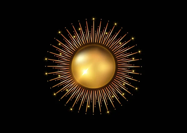 Sol Logotipo Ícone Ouro Conceito Sinal Sunburst Raios Radiais Dourados — Vetor de Stock