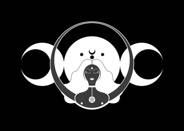 Triple Déesse Symbole Des Phases Lune Icône Femme Wiccan Hekate — Image vectorielle