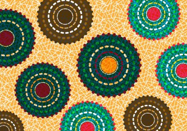 Afrika Balmumu Yazdırma Kumaşı, Etnik el yapımı süs, Etnik ve kabile motifleri geometrik elementler. Vektör dokusu, afro tekstil Ankara moda tarzı. Pareo elbise, batik stili.