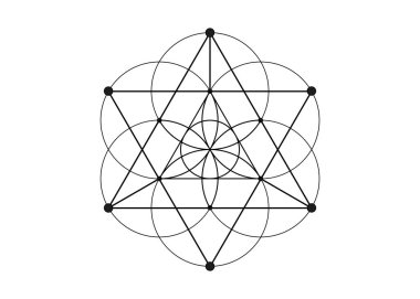 Yaşam Çiçeği sembolü Metatron Merkaba Kutsal Geometri. Hayatın simya ezoterik tohumunun logo simgesi Geometrik mistik mandala 'sı. Siyah vektör dövmesi. İlahi meditasyon tılsımı. Beyaz arka planda izole edilmiş.
