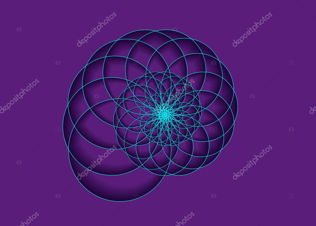 Snail Spiral Logo Sea Shell Of Blue Circles Sacred Geometry Logo Template Logarithmic Sequences Fibonacci Spiral Logo Design Golden Ratio Flower Of Life Divine Proportion Isolated On Purple Premium Vector In