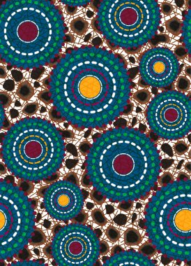 Kusursuz Afrika Ağdası Kumaşı, Etnik el yapımı süs, Hayvan ve kabile motifleri geometrik elementler vektör dokusu, afro tekstil Ankara moda tarzı. Pareo paket elbise batik tarzı