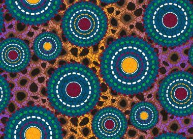 Kusursuz Afrika Ağdası Kumaşı, Etnik el yapımı süs, Hayvan ve kabile motifleri geometrik elementler vektör dokusu, afro tekstil Ankara moda tarzı. Pareo paket elbise batik tarzı