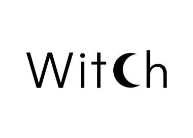 Siyah çizgi sanatı büyücülüğü ve beyaz arka planda izole edilmiş vektörlü metin cadısı sihirli baskısı. Esrarengiz baskı şablonu ve cadı sembolü, büyülü yaratıcı konsept 