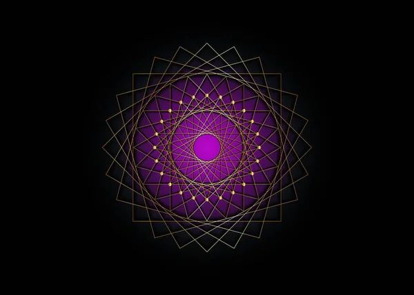 Gold Circle Mandala Purple Sacred Geometry Frame Sign Geometric Logo — Stockový vektor