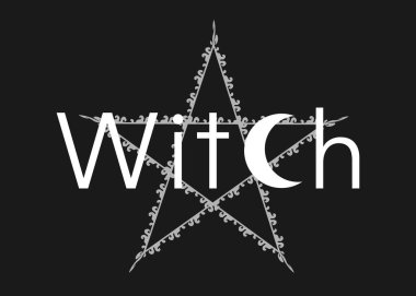 Beyaz çizgi sanat büyücülüğü ve kara arka planda izole edilmiş bir vektör olan beş köşeli yıldız. Esrarengiz baskı şablonu ve cadı sembolü, büyülü yaratıcı konsept 