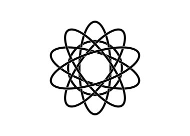 Atomun piktografı. Beyaz arkaplanda Kelt düğümü şeklinde siyah çizgi logo şablonu. Dairesel mandala şeklinde kabile sembolü. Dövme işareti süs unsuru tasarımı. Vektör simgesi izole edildi 