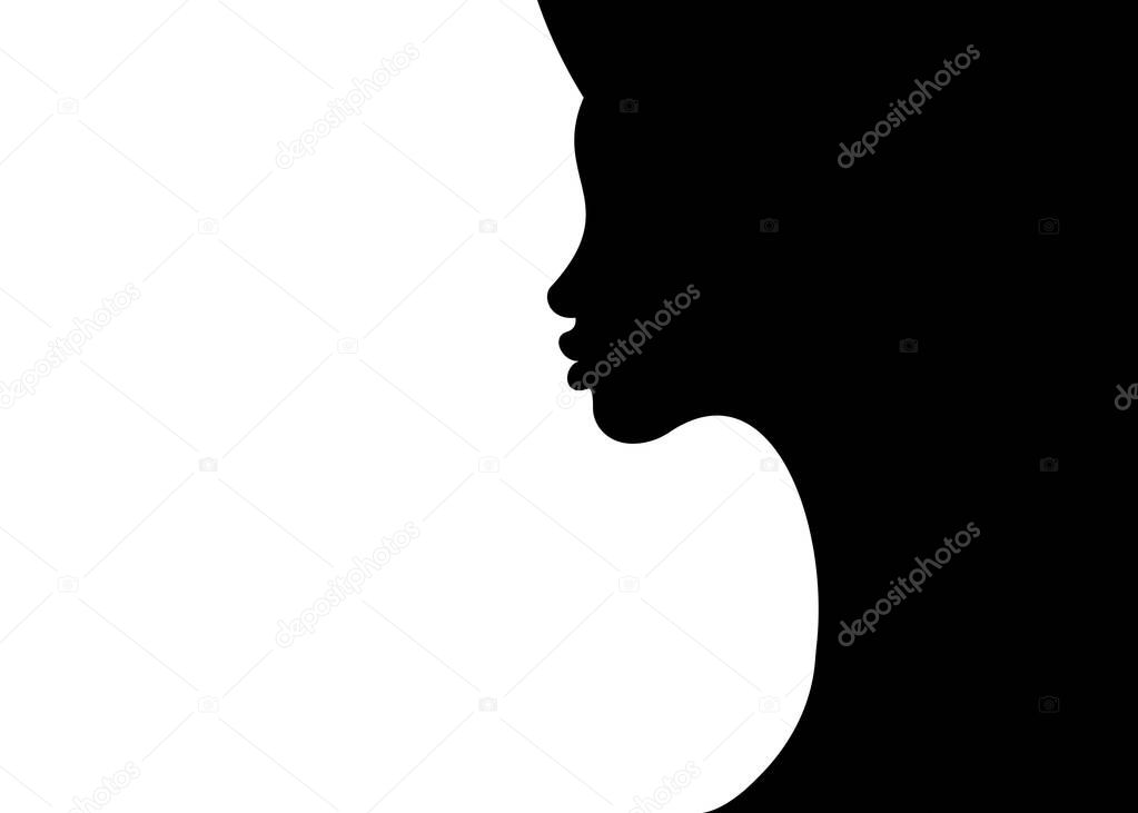 Woman profile silhouette on the white background. Blank for your text, logo template African American women face profile. Beauty black icon. Vector illustration isolated