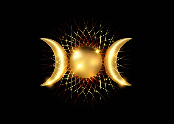 Oro Triple Luna Icono Místico Geometría Sagrada Signo Wicca Símbolo — Archivo Imágenes Vectoriales