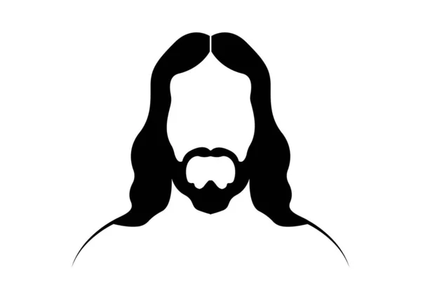 Jesus Christus Grafischer Porträtvektor Schwarze Silhouette Isoliert Auf Weißem Hintergrund — Stockvektor