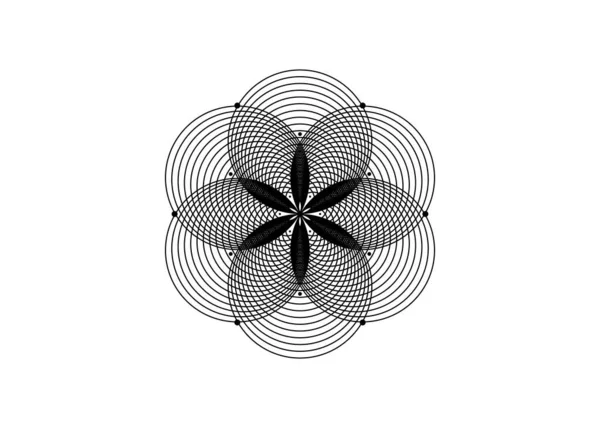生命的种子符号神圣的几何 圆形标志象征着炼金术中神秘生命之花的几何神秘曼陀罗 在白色背景上分离的交错的黑圈矢量神冥想护身符 — 图库矢量图片