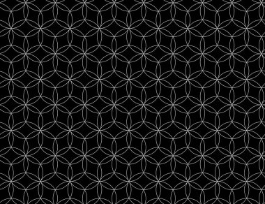 Yaşam sembolünün kusursuz tohumu, Kutsal Geometri. Simya 'nın gizemli hayat çiçeğinin geometrik mistik mandala' sı. Siyah ve beyaz vektör tekstil tasarımı, soyut doku grafik baskısı