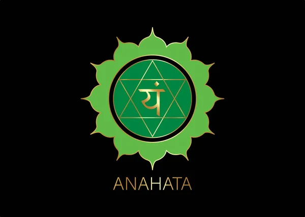 Anahata Cuarto Chakra Con Mantra Semilla Sánscrita Hindú Vam Verde — Vector de stock