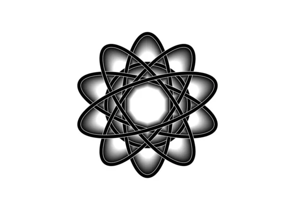 Piktograf Atomu Šablona Loga Černé Čáry Stylu Keltského Uzlu Bílém — Stockový vektor
