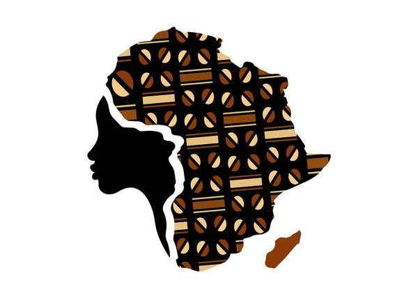 Концепция Африканской Женщины Силуэт Профиля Лица Тюрбаном Виде Карты Африки — стоковый вектор