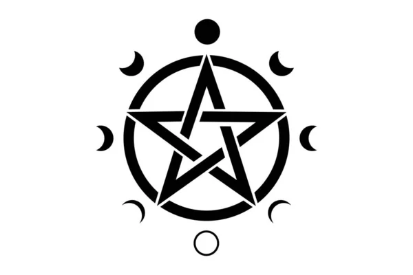 Symbole Cercle Pentacle Phases Lune Symbole Wiccan Pleine Lune Décroissant — Image vectorielle