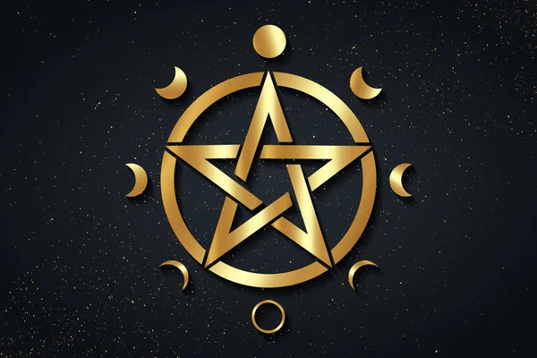 Symbole Cercle Pentacle Phases Lune Symbole Wiccan Pleine Lune Décroissant — Image vectorielle