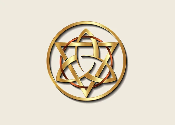 Grande Sigillo Oro Triquetra Con Triangolo Bronzo Logo Circle Lusso — Vettoriale Stock