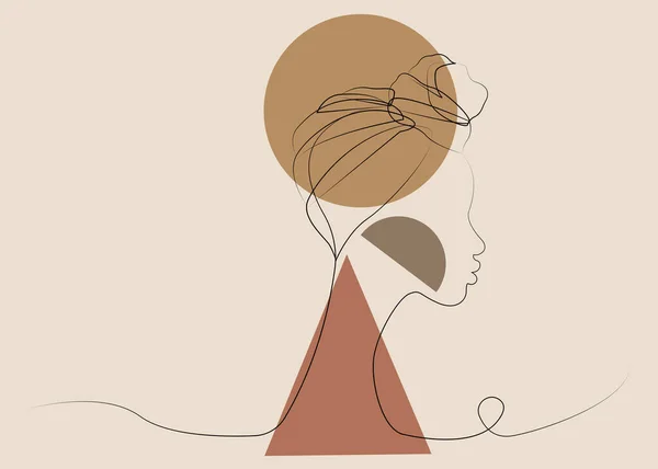 Portrait Afro Femme Noire Avec Fond Formes Géométriques Profil Féminin — Image vectorielle