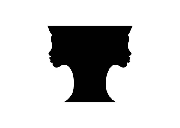 Two Young Women Black Silhouette Faces Making Vase Shape Optical — Stockvektor