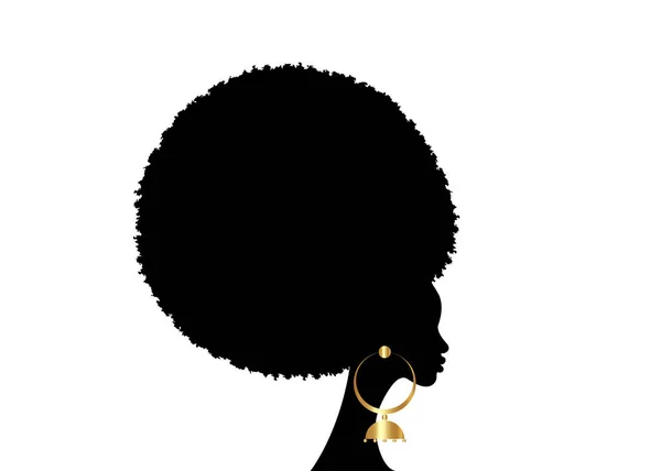Ritratto African Woman Capelli Neri Ricci Afro Pelle Scura Viso — Vettoriale Stock